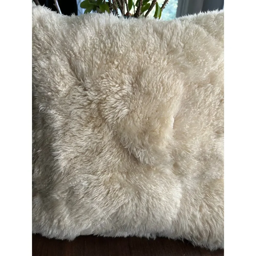Handmade sheepskin throw pillow cover cream color